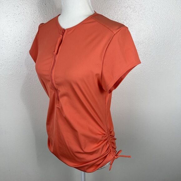 Carve Designs Shirt Women Large Orange Quarter Zip Ruched Short Sleeve Active - Picture 4 of 15